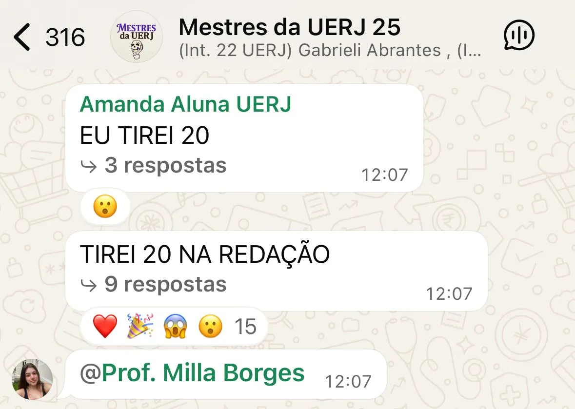 Amanda — Nota 20 na redação UERJ